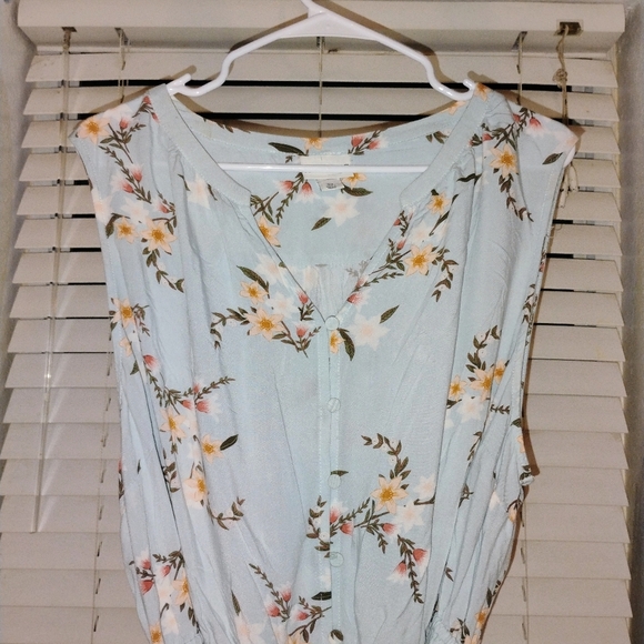 Women's AVA and VIV Baby Blue/Green Floral Print Sleeveless Summer Midi Dress 2X - Picture 12 of 15